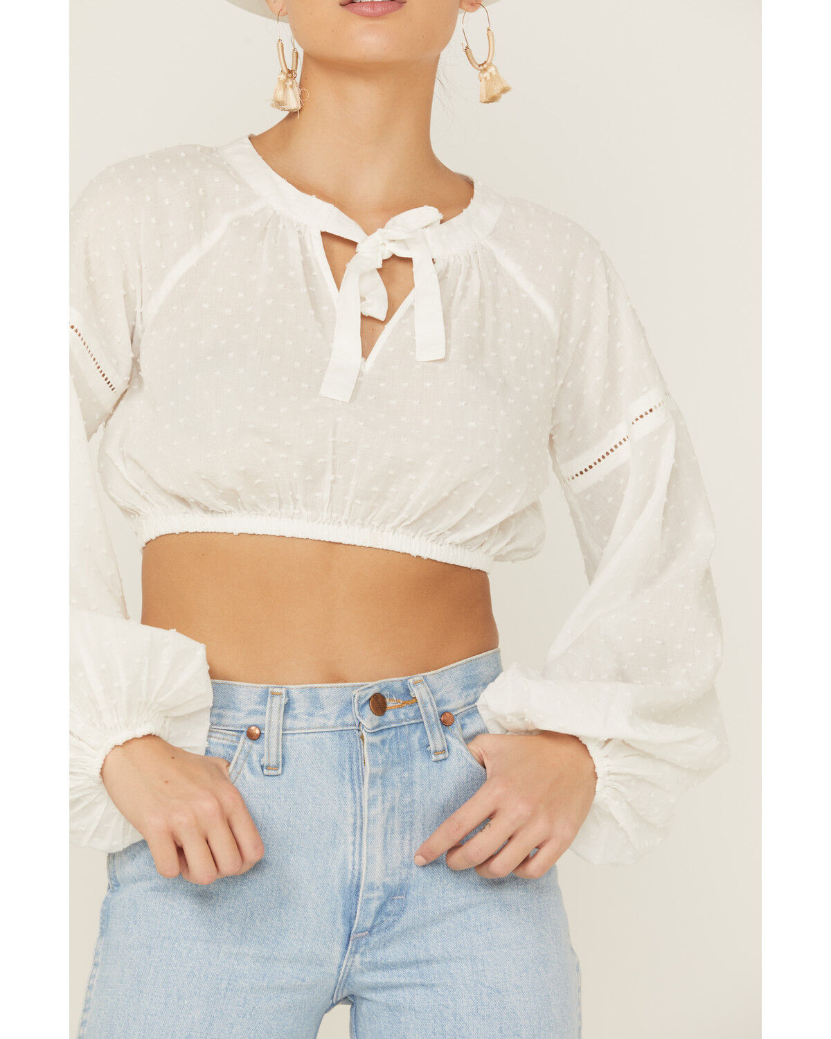 Image #3 - Shyanne Women's Swiss Dot Keyhole Crop Top, White, hi-res