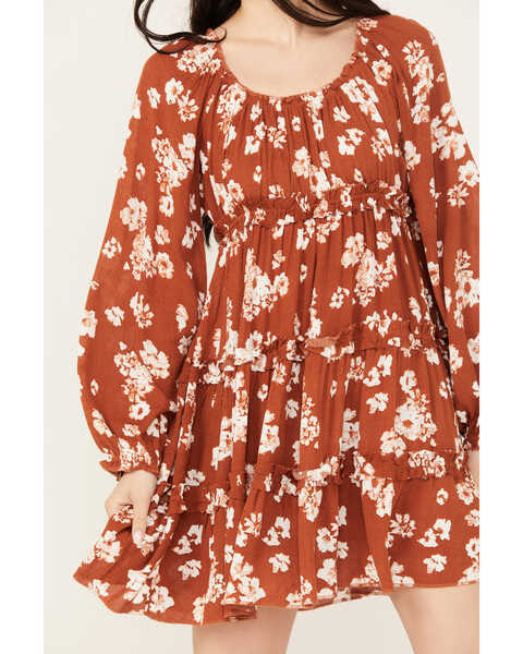 Image #4 - Wild Moss Women's Floral Print Ruffle Tiered Dress, Rust Copper, hi-res