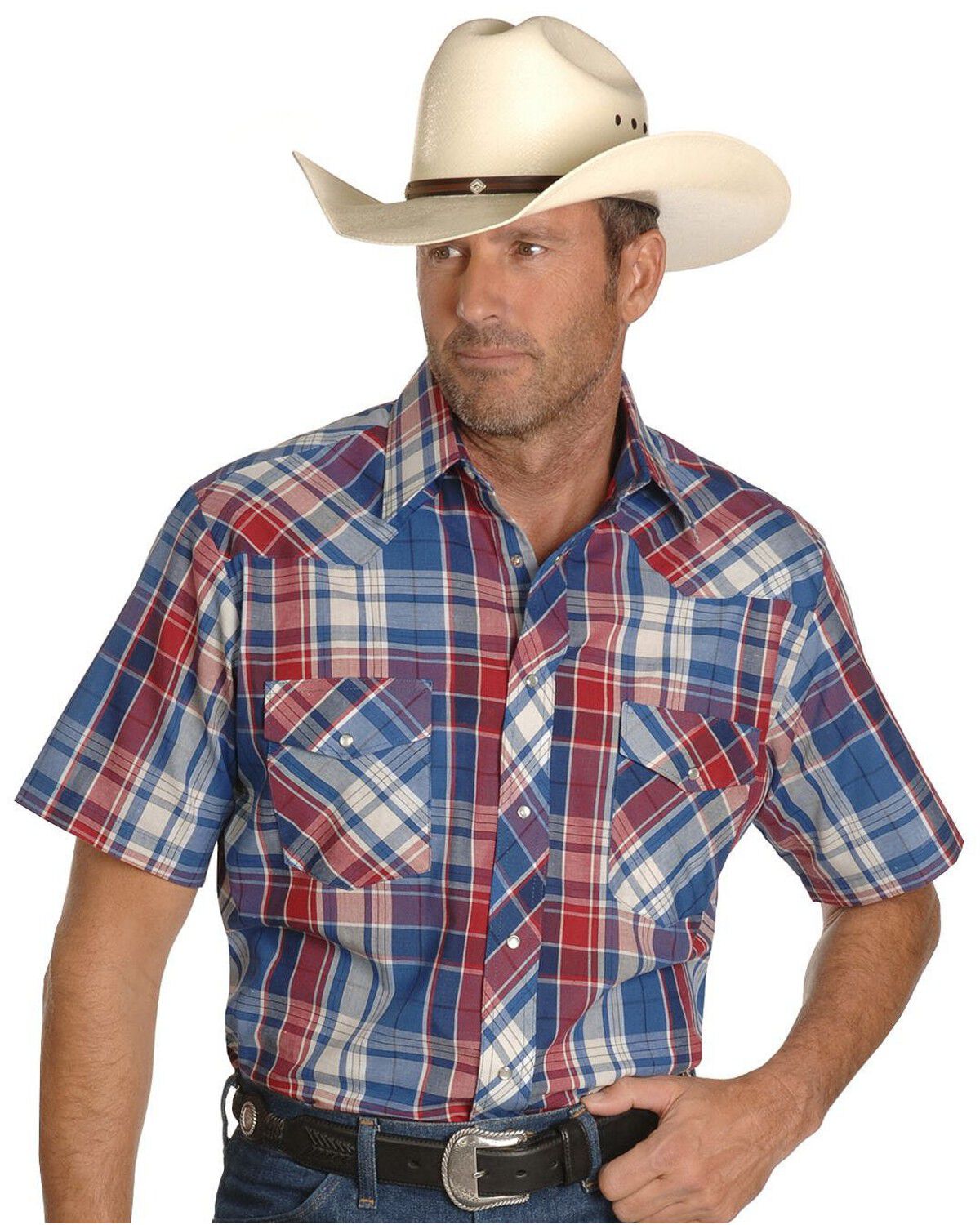 Image #1 - Wrangler Men's Assorted Classic Short Sleeve Western Shirt - Big & Tall, Plaid, hi-res