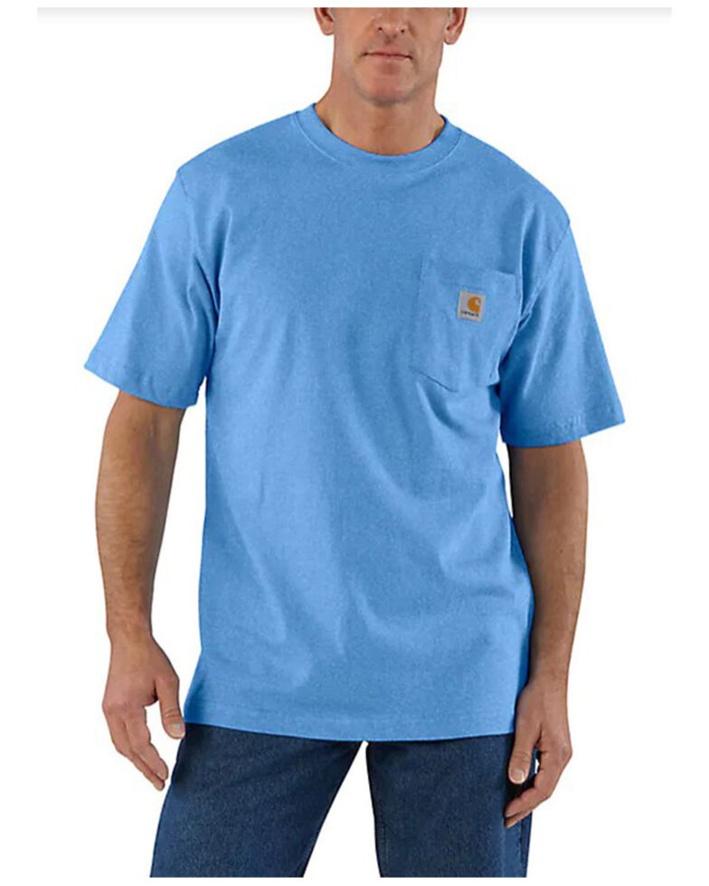 Carhartt Men's Loose Fit Heather Blue Lagoon Heavyweight Short Sleeve Pocket T-Shirt , Blue, hi-res