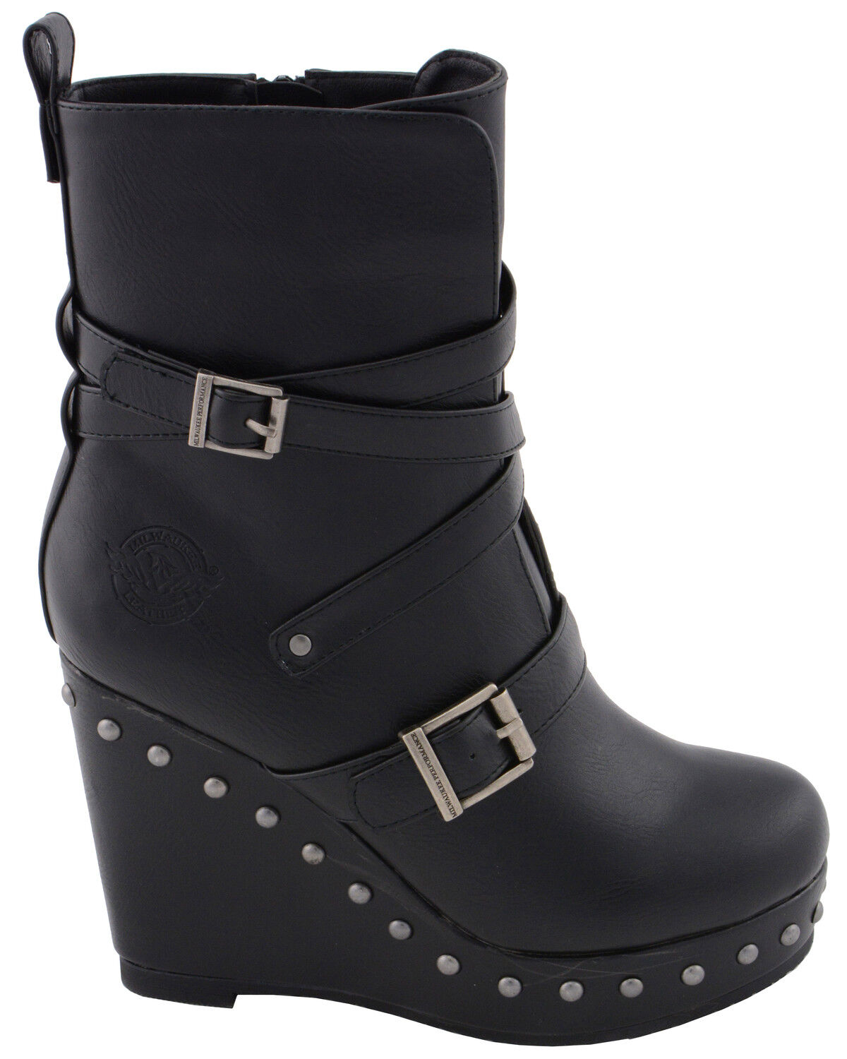 womens black leather wedge boots