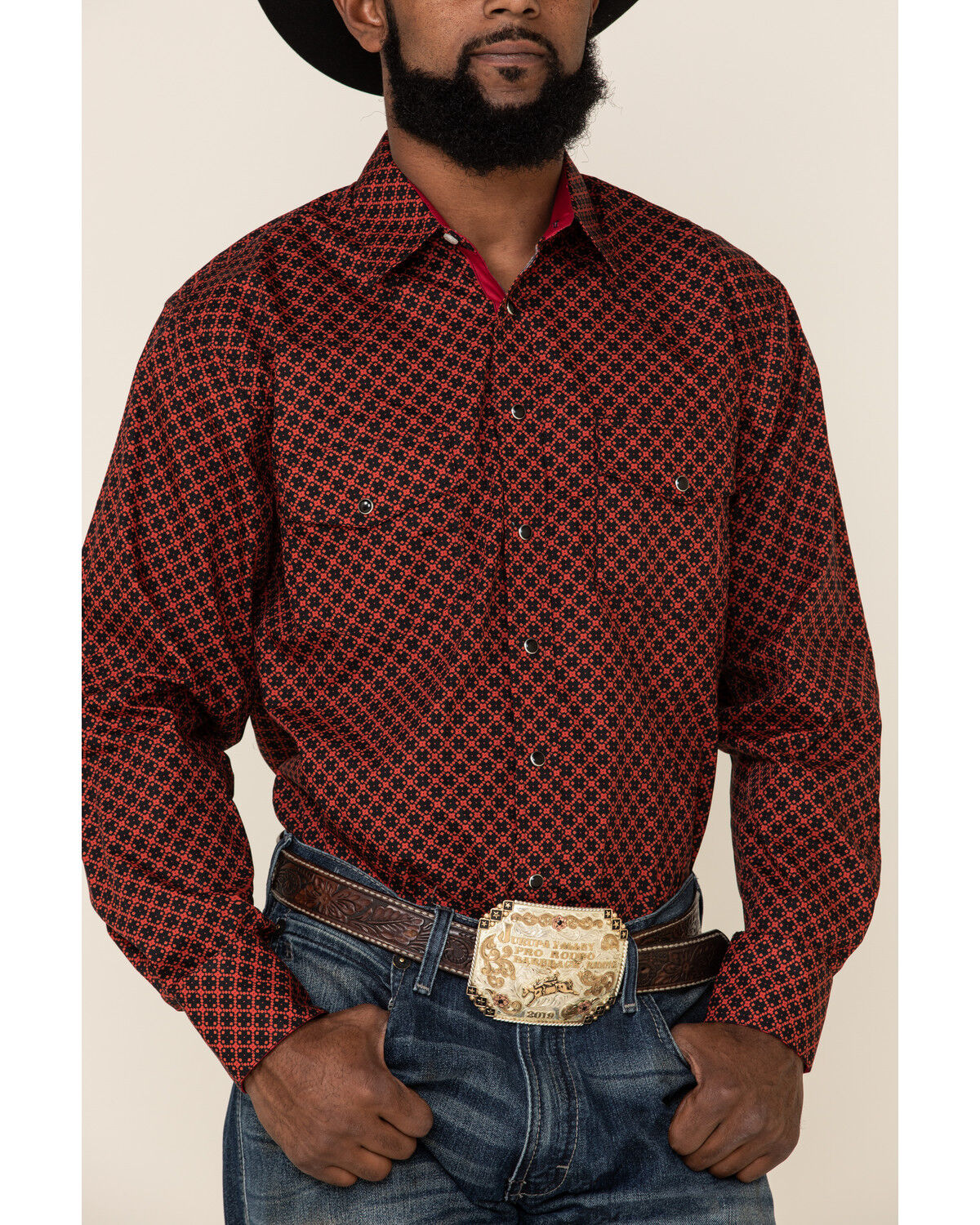 Image #3 - Resistol Men's Red Camden Geo Print Long Sleeve Western Shirt, , hi-res