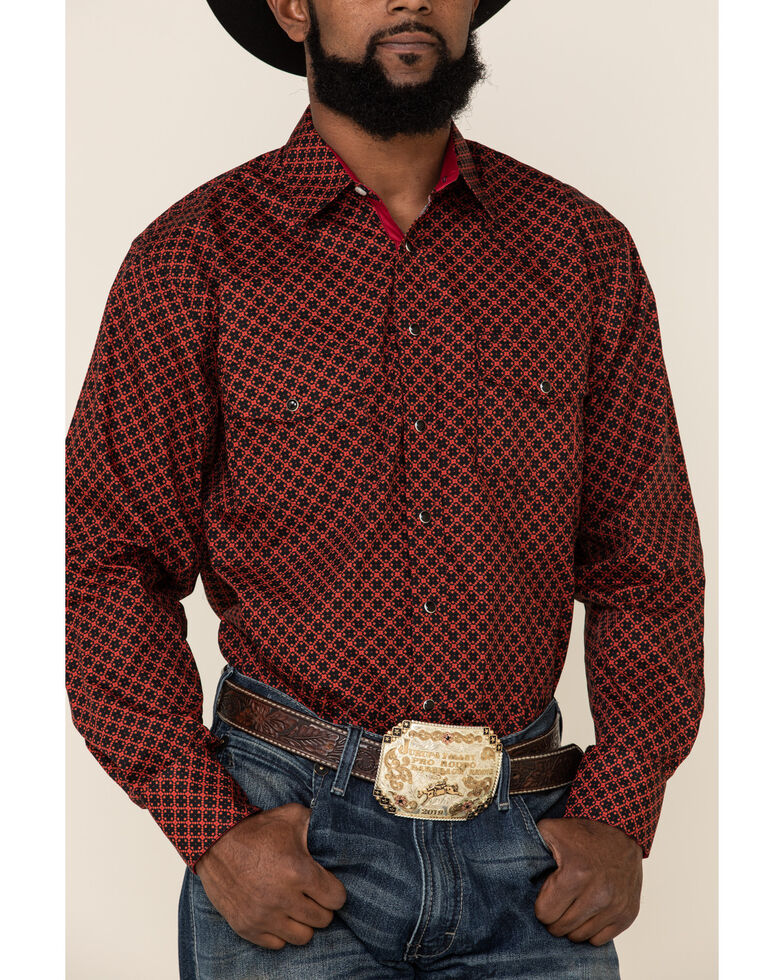 Resistol Men's Red Camden Geo Print Long Sleeve Western Shirt , Red, hi-res