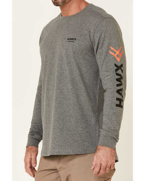 Hawx Men's Charcoal Original Logo Crew Long Sleeve Work T-Shirt - Tall , Charcoal, hi-res