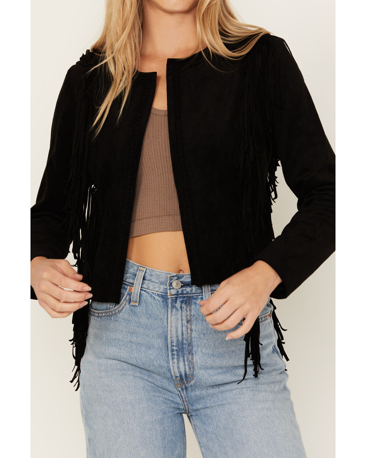 Image #3 - Shyanne Women's Faux Suede Fringe Jacket, Black, hi-res