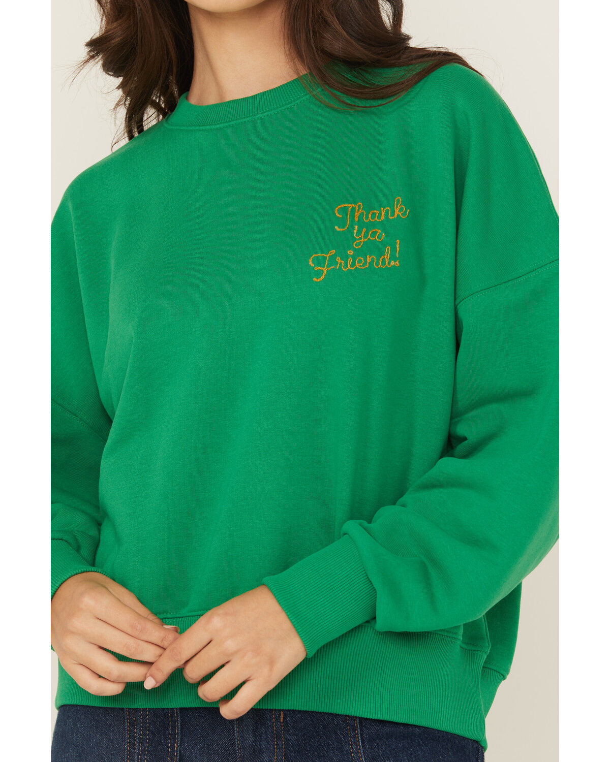 Image #3 - Wrangler X Lainey Wilson Women's Thank Ya Friend Sweatshirt, Green, hi-res