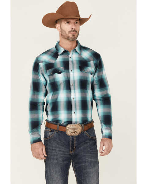 Image #1 - Cody James Men's Gateway Large Plaid Long Sleeve Snap Western Shirt , Navy, hi-res