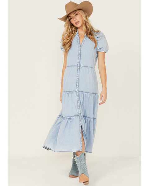 Image #1 - Revel Women's Short Sleeve Tier Midi Dress, Blue, hi-res
