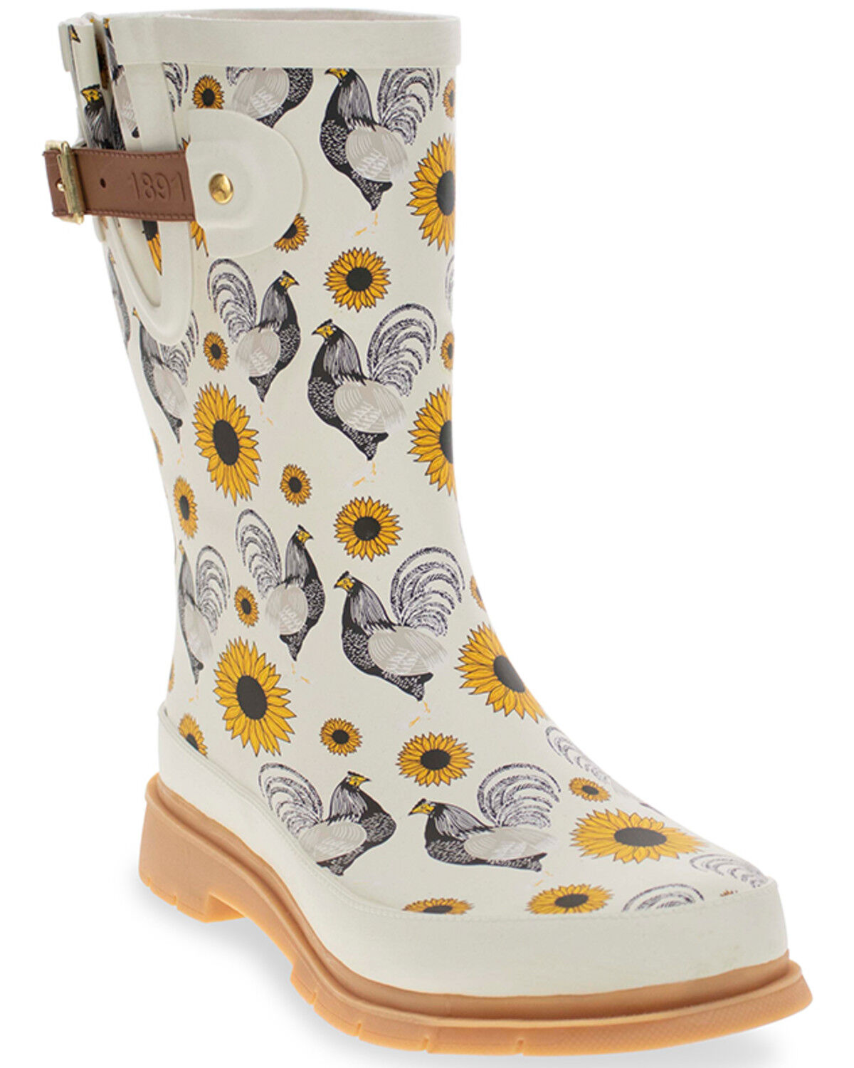 Image #1 - Western Chief Women's Rooster Mid Rain Boots - Round Toe, Cream, hi-res