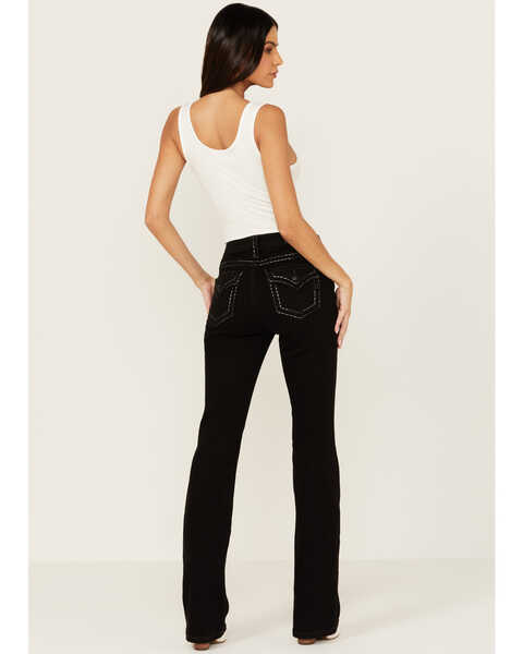 Miss Me Women's Mid Rise Border Pocket Bootcut Stretch Denim Jeans, Black, hi-res