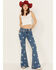 Image #1 - Rock & Roll Denim Women's Light Wash High Rise Star Print Americana Slit Flare Jeans, Light Wash, hi-res