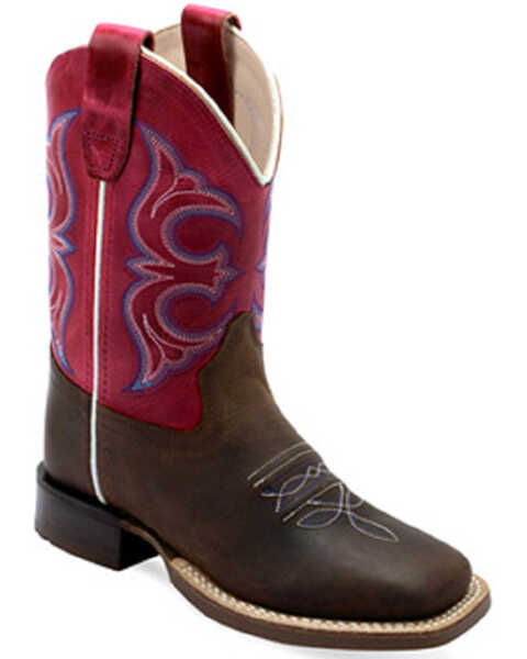 Old West Girls' Western Boots - Broad Square Toe , Fuchsia, hi-res