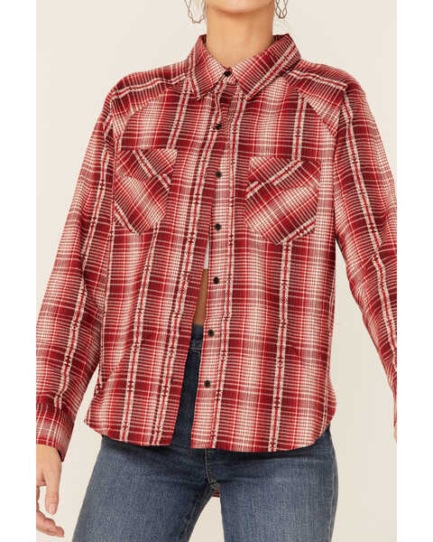 Wrangler Retro Women's Flannel Plaid Shirt, Red, hi-res