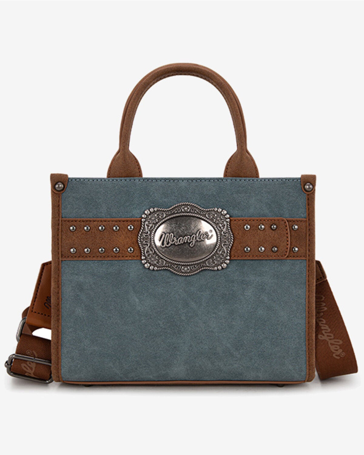 Wrangler Women's Buckle Crossbody Carry Large Tote, Dark Wash, hi-res