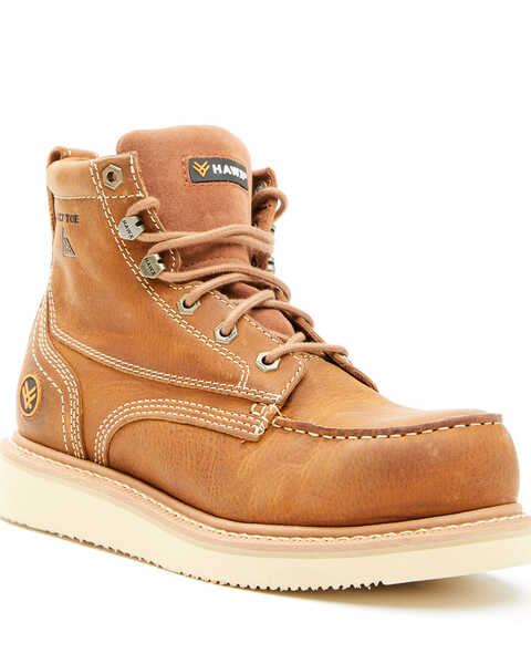 Hawx Men's Brown Wedge Work Boots - Nano Composite Toe, Brown, hi-res