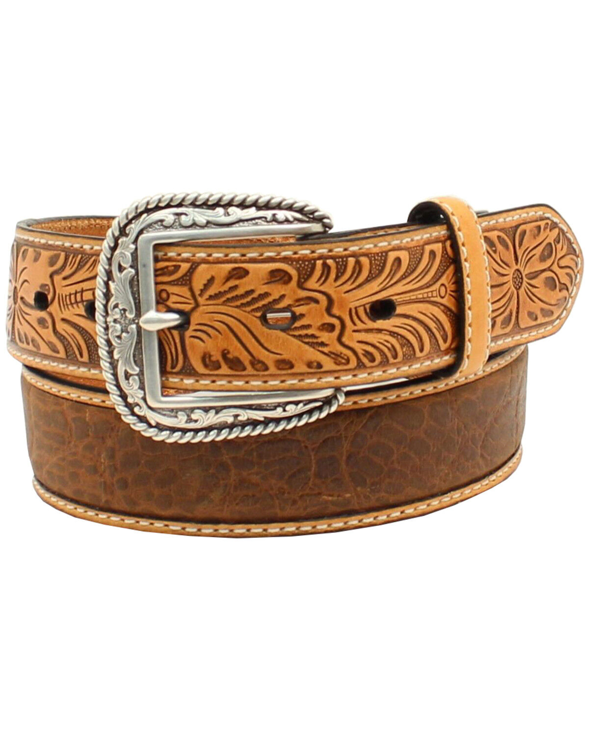 Image #1 - Ariat Men's Croc Floral Tabs Belt, Tan, hi-res