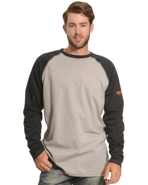 Image #1 - Ariat Men's FR Long Sleeve Baseball Work T-Shirt , Black, hi-res