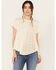 By Together Women's Lace Contrast Short Sleeve Knit Top, Cream, hi-res