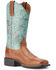 Ariat Women's Round Up Embossed Floral Print Performance Western Boots - Broad Square Toe , Brown, hi-res