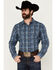 Image #1 - Wrangler Retro Men's Premium Plaid Print Long Sleeve Button-Down Western Shirt, Blue, hi-res