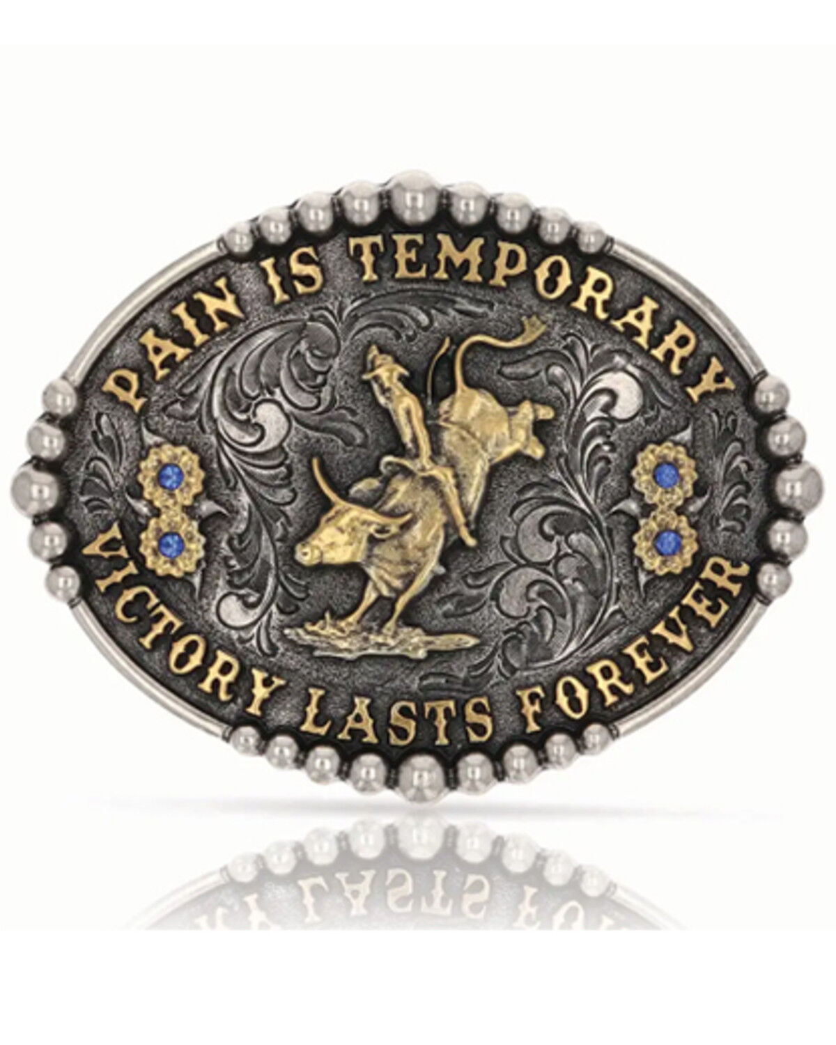 Image #1 - Montana Silversmiths Women's Pain Is Temporary Bull Riding Buckle, Silver, hi-res