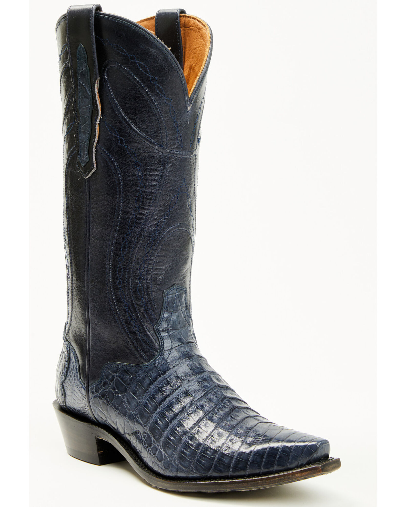 Image #1 - El Dorado Women's Holly Exotic Caiman Tall Western Boots - Snip Toe, Blue, hi-res