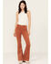 Rock & Roll Denim Women's High Rise Corduroy Button Bargain Bell Flare Jeans, Rust Copper, hi-res
