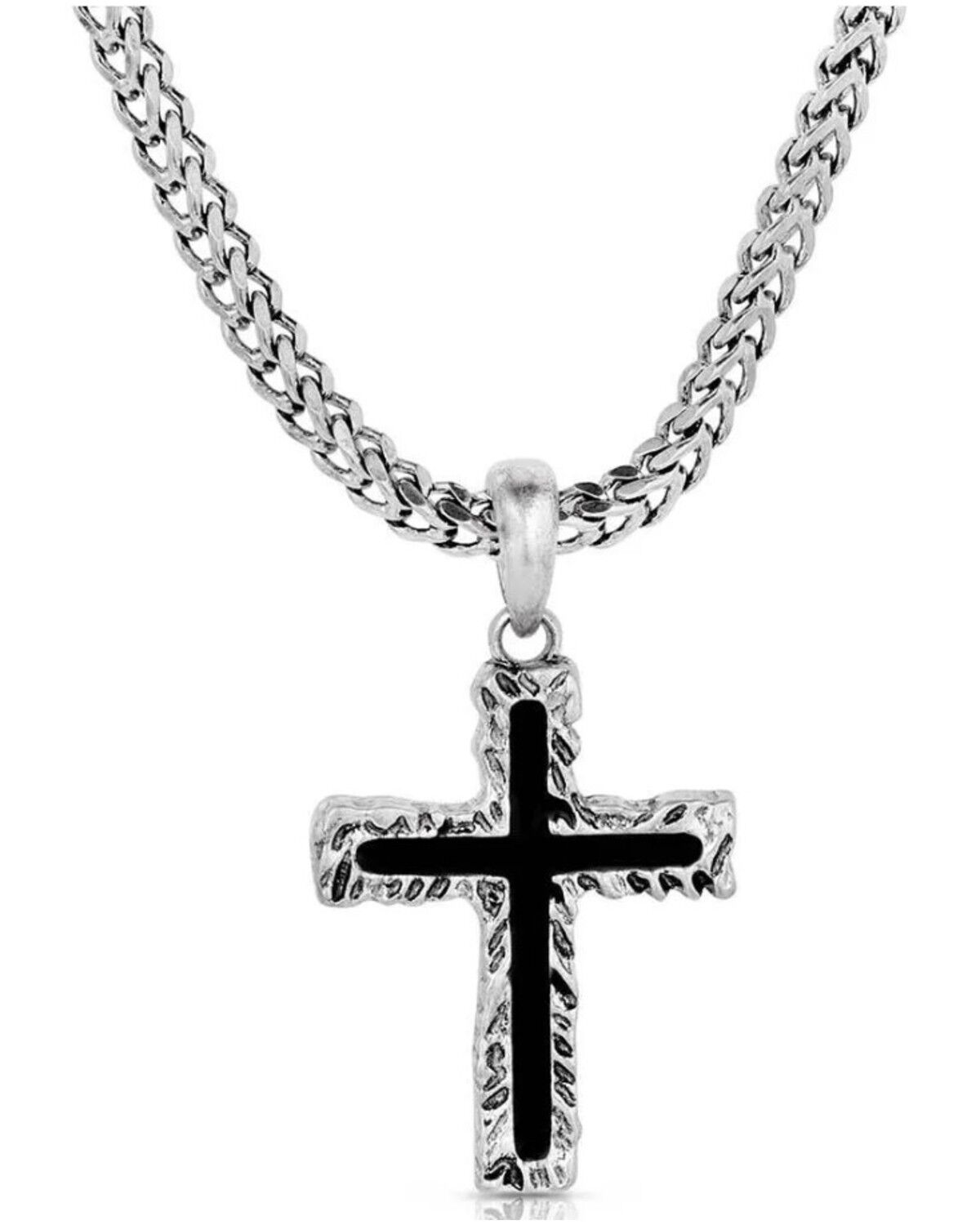 Image #1 - Montana Silversmiths Men's Roughstock Cross Necklace, Silver, hi-res