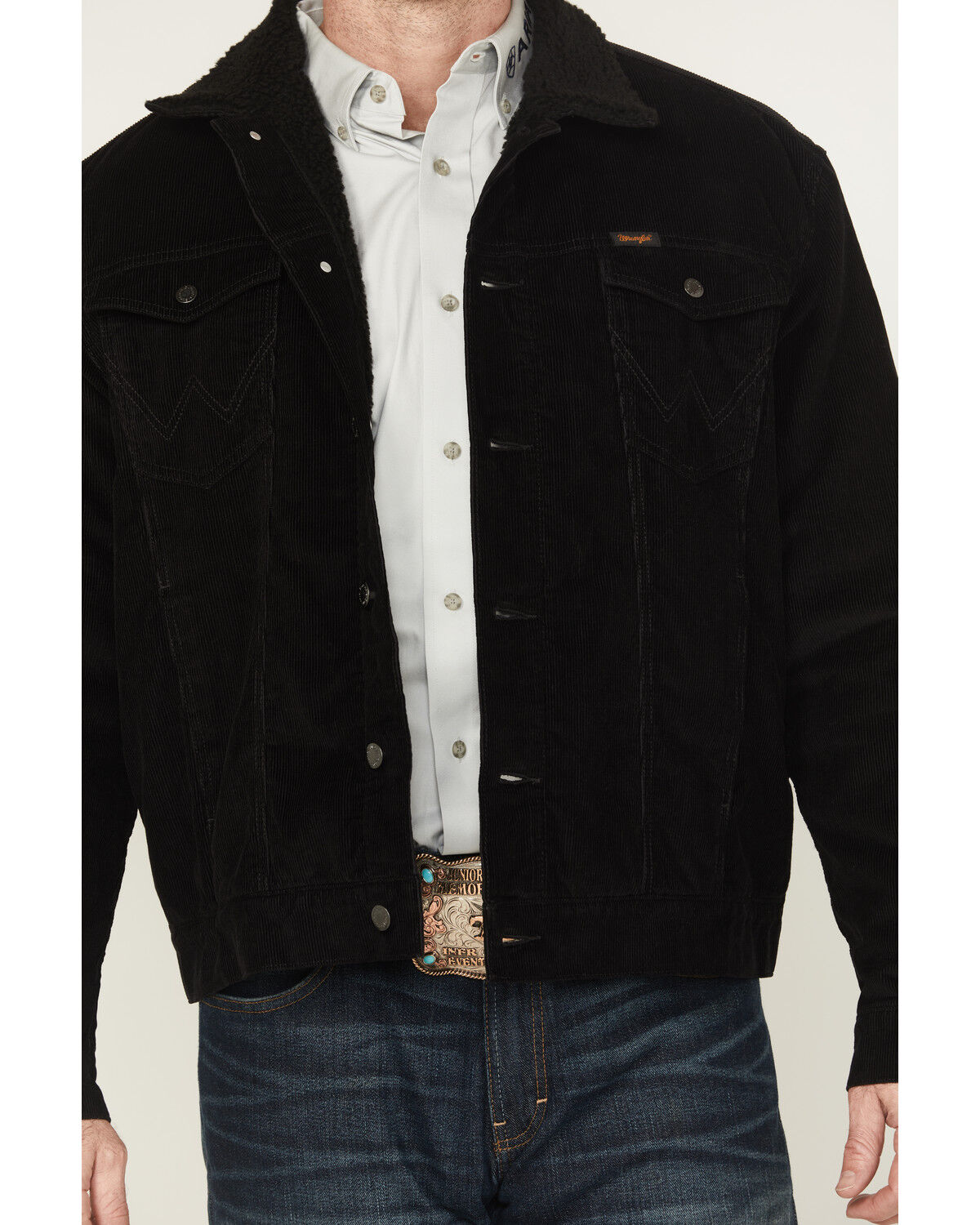 Image #3 - Wrangler Men's Cordury Sherpa Lined Trucker Jacket, Black, hi-res