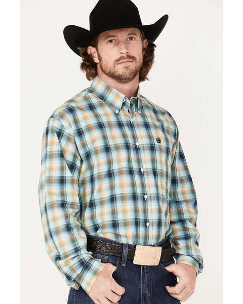 Cinch Men's Multi Plaid Print Long Sleeve Button Down Western Shirt , Multi, hi-res