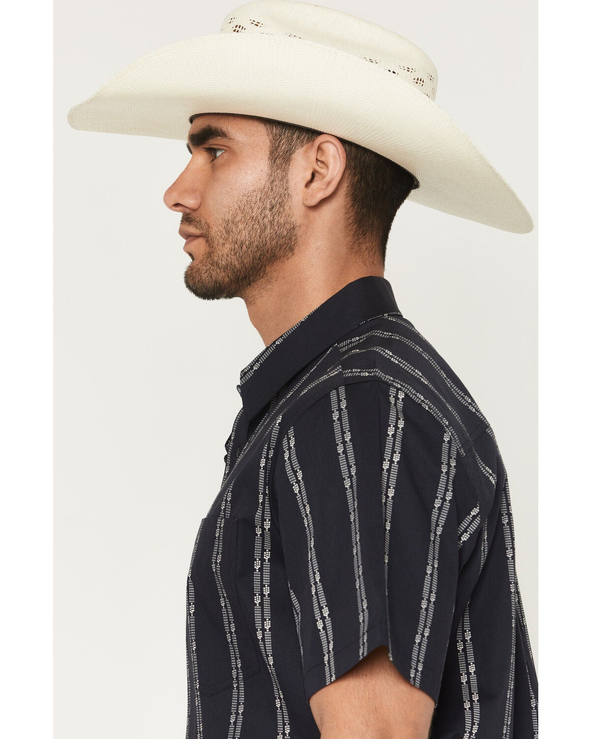 Image #2 - Cody James Men's Colorado Ridge Striped Short Sleeve Button-Down Stretch Western Shirt, Dark Blue, hi-res