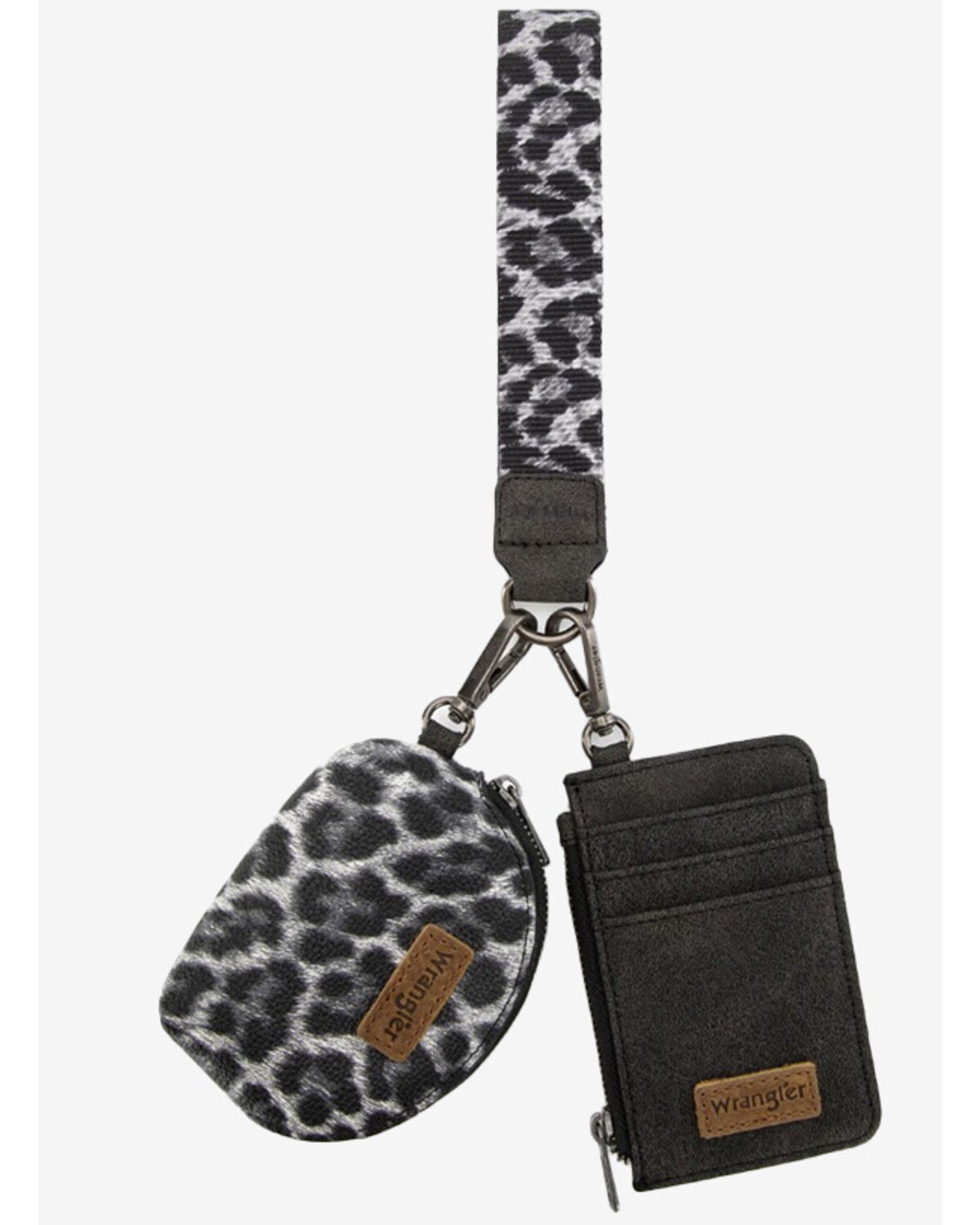Image #1 - Wrangler Leopard Print Dual Pouch Wristlet, Black, hi-res