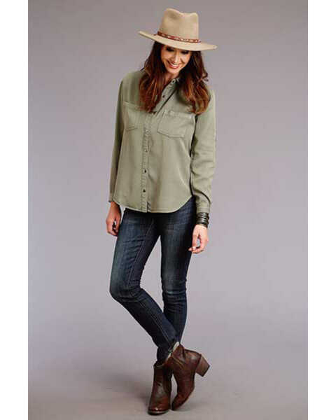 Image #2 - Stetson Women's Olive Tencel Embroidered Long Sleeve Snap Western Blouse Shirt , , hi-res