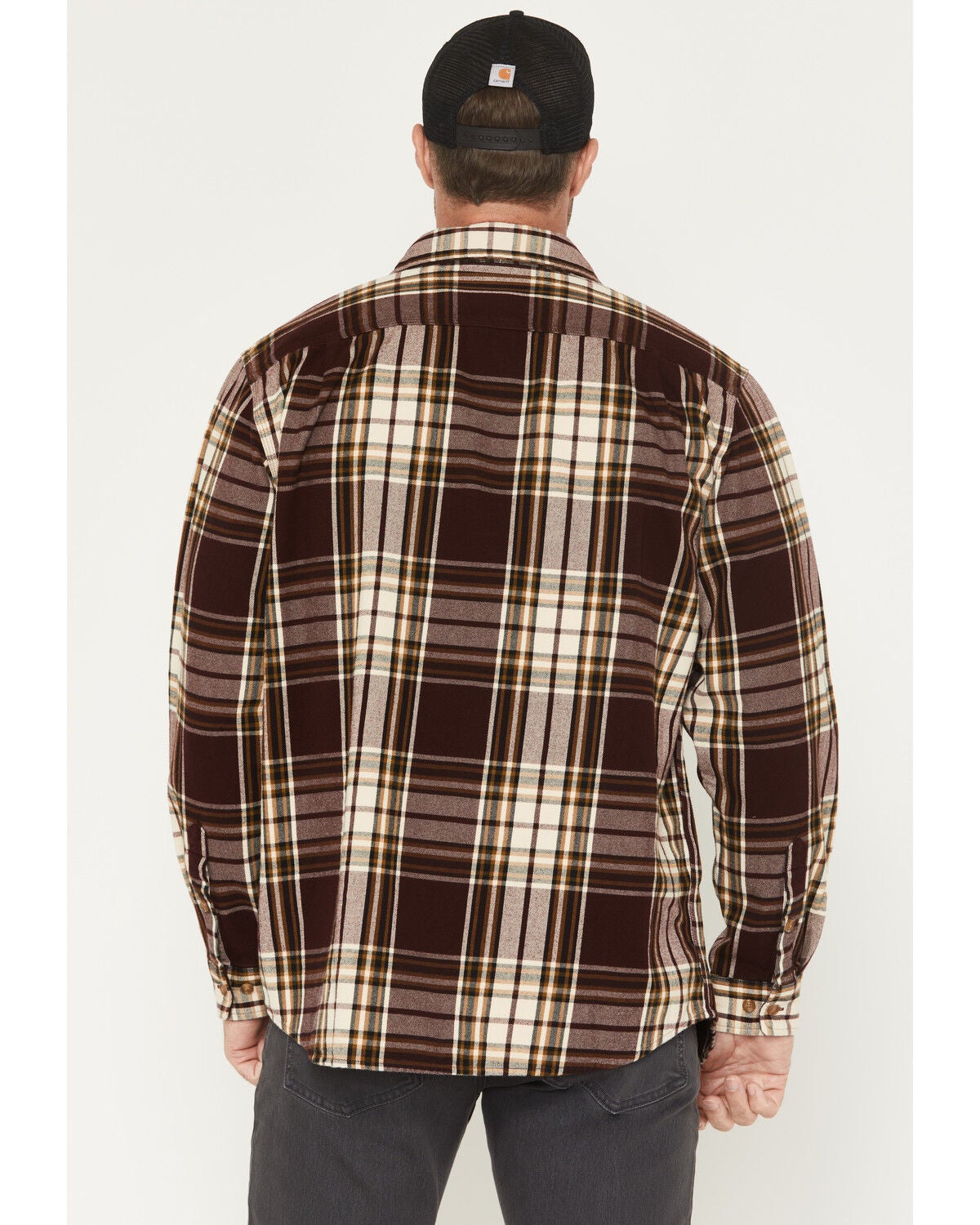 Image #4 - Carhartt Men's Heavyweight Plaid Print Long Sleeve Button-Down Flannel Shirt, Wine, hi-res