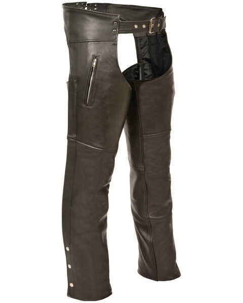Milwaukee Leather Men's Zippered Thigh Pocket Chaps - 4X, Black, hi-res