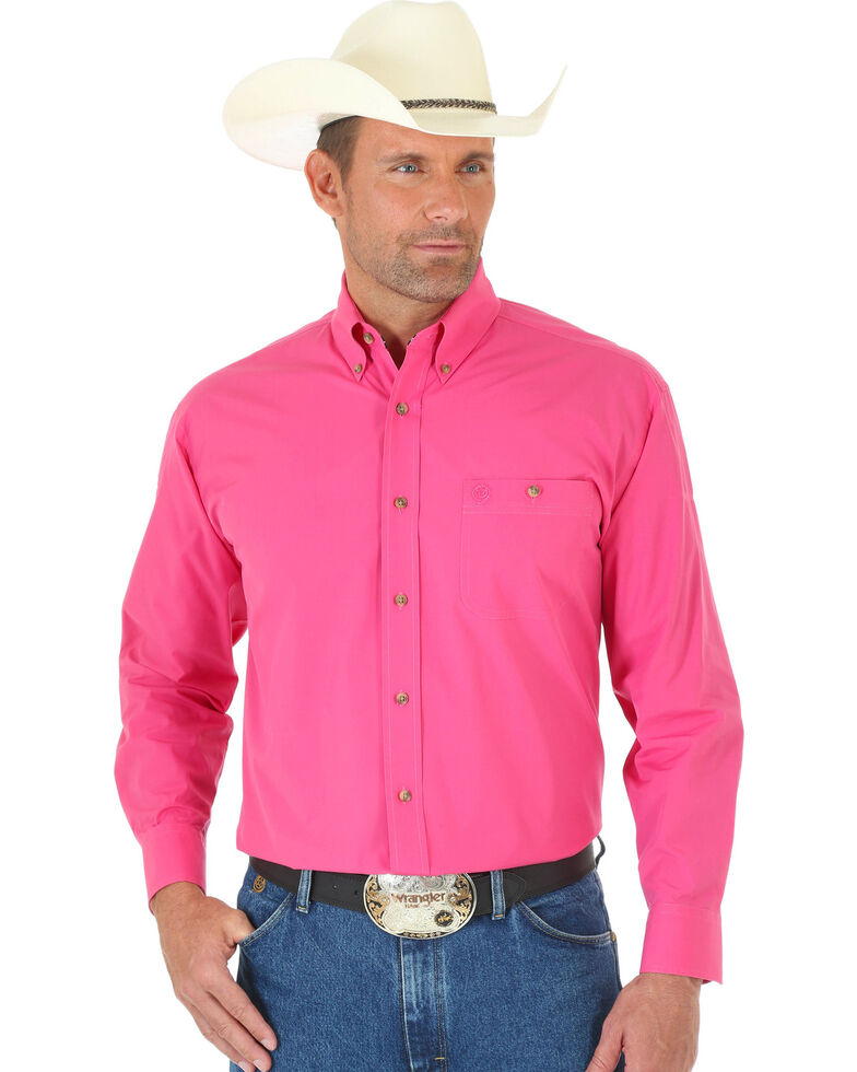 George Strait by Wrangler Men's Pink Solid Long Sleeve Western Shirt, Pink, hi-res