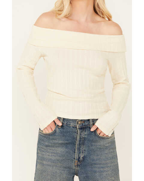 Image #3 - Shyanne Women's Pointelle Ribbed Off The Shoulder Top, Cream, hi-res