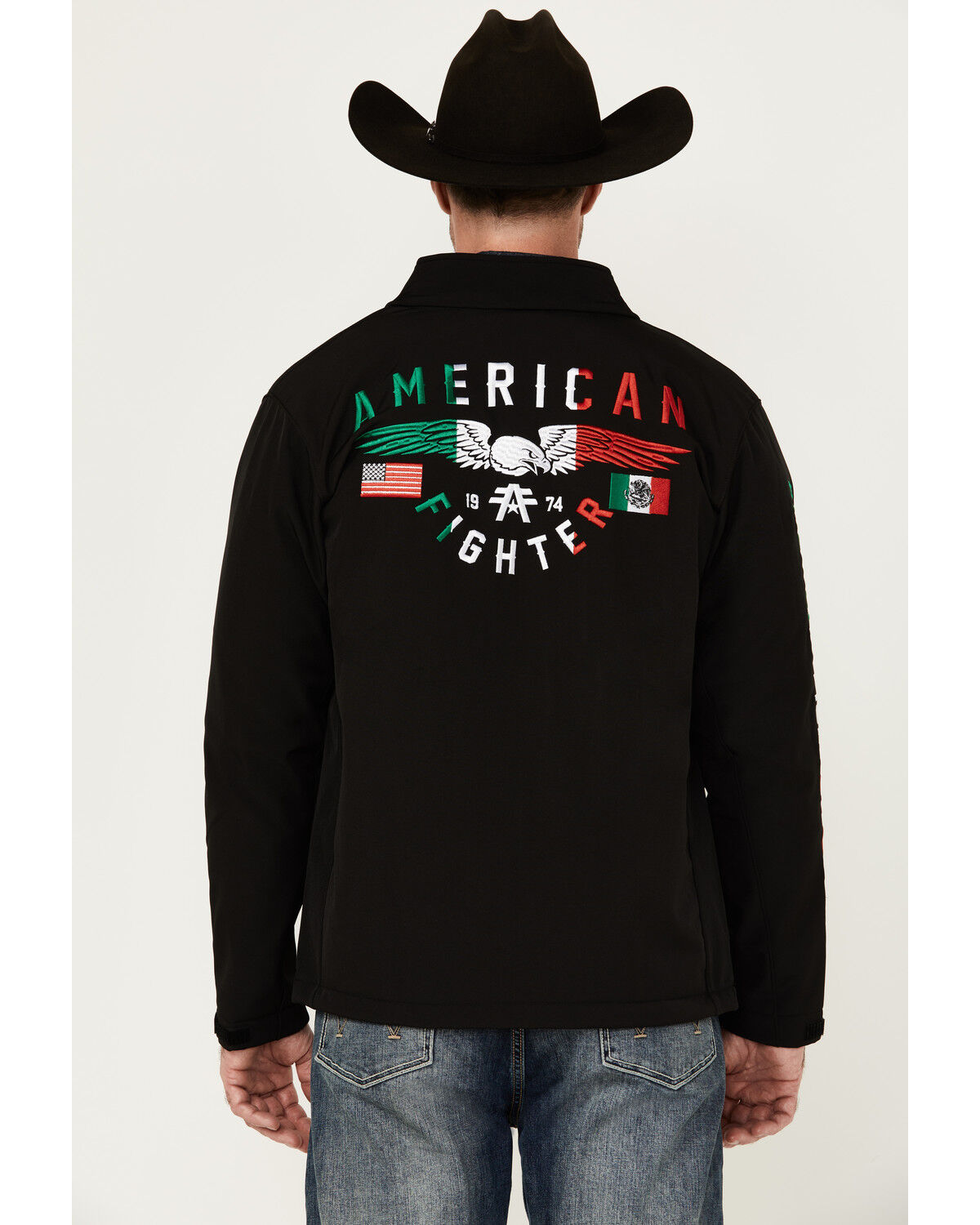 Image #4 - American Fighter Men's Mayland Mexico USA Flag Embroidered Softshell Jacket, Black, hi-res