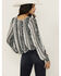 Image #4 - Wild Moss Women's Floral Striped Print Long Sleeve Peasant Shirt , Teal, hi-res