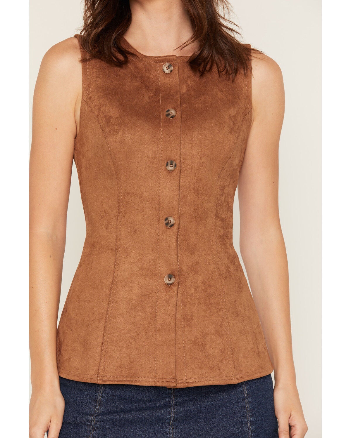 Image #3 - Originality Women's Faux Suede Vest Top, Taupe, hi-res