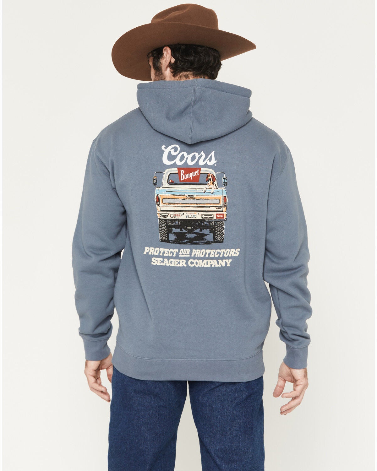 Seager X Coors Banquet Men's Bump Fleece Graphic Hooded Sweatshirt, Blue, hi-res