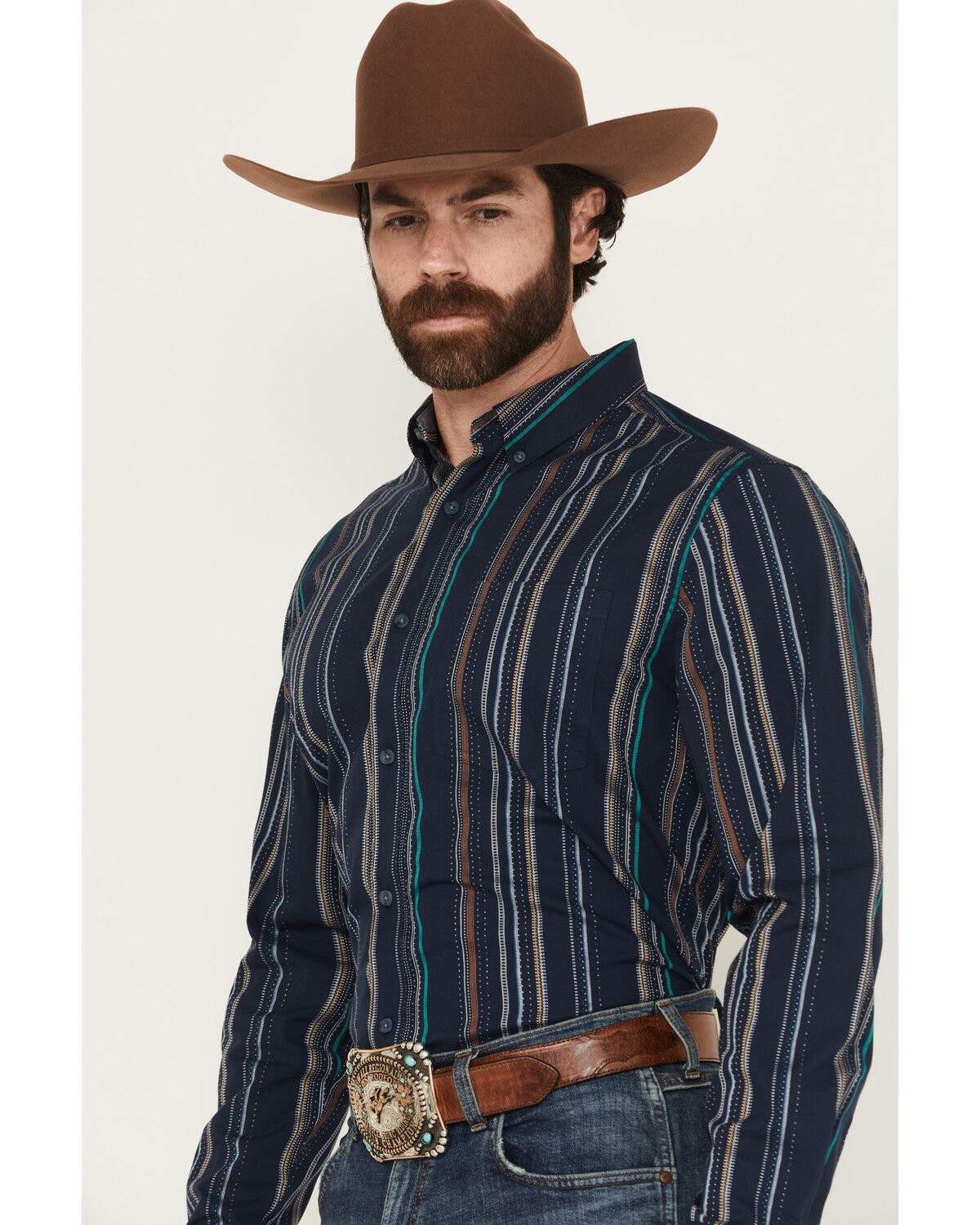 Image #2 - Cody James Men's Blake Striped Long Sleeve Button-Down Stretch Western Shirt, Navy, hi-res