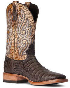 Ariat Men's Denton Exotic Caiman Belly Skin Western Boots - Wide Square Toe, Brown, hi-res