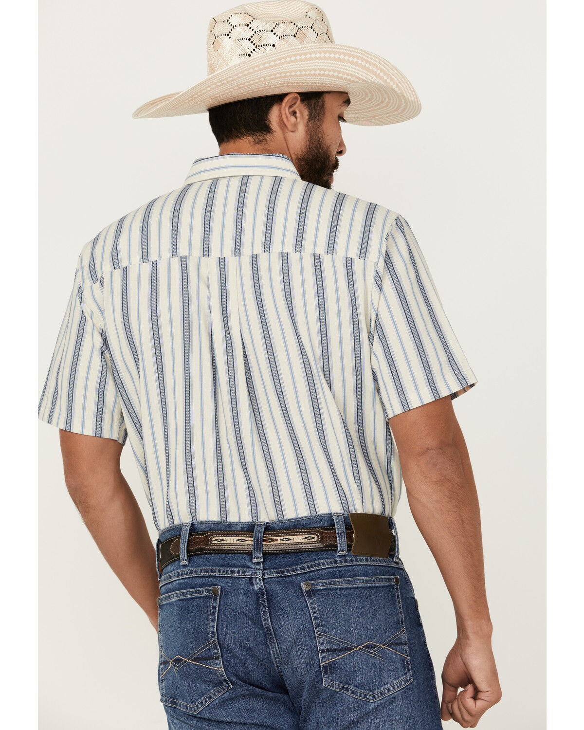 Image #4 - Cody James Men's Gunsmoke Dobby Striped Button-Down Short Sleeve Western Shirt, Cream, hi-res