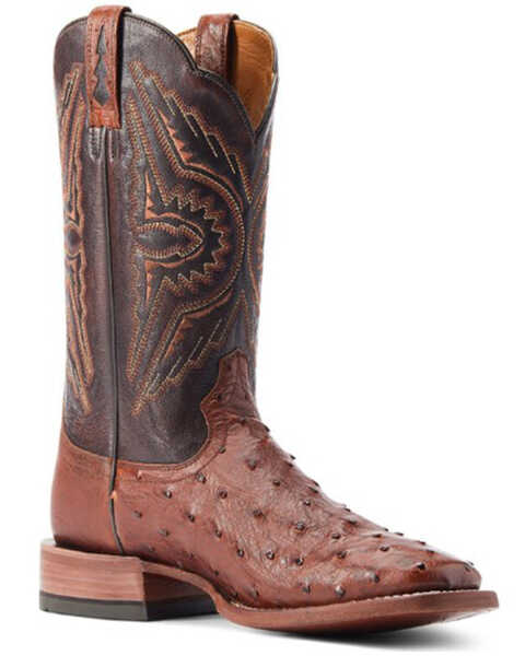 Image #1 - Ariat Men's Broncy Exotic Full Quill Ostrich Western Boots - Broad Square Toe, Brown, hi-res