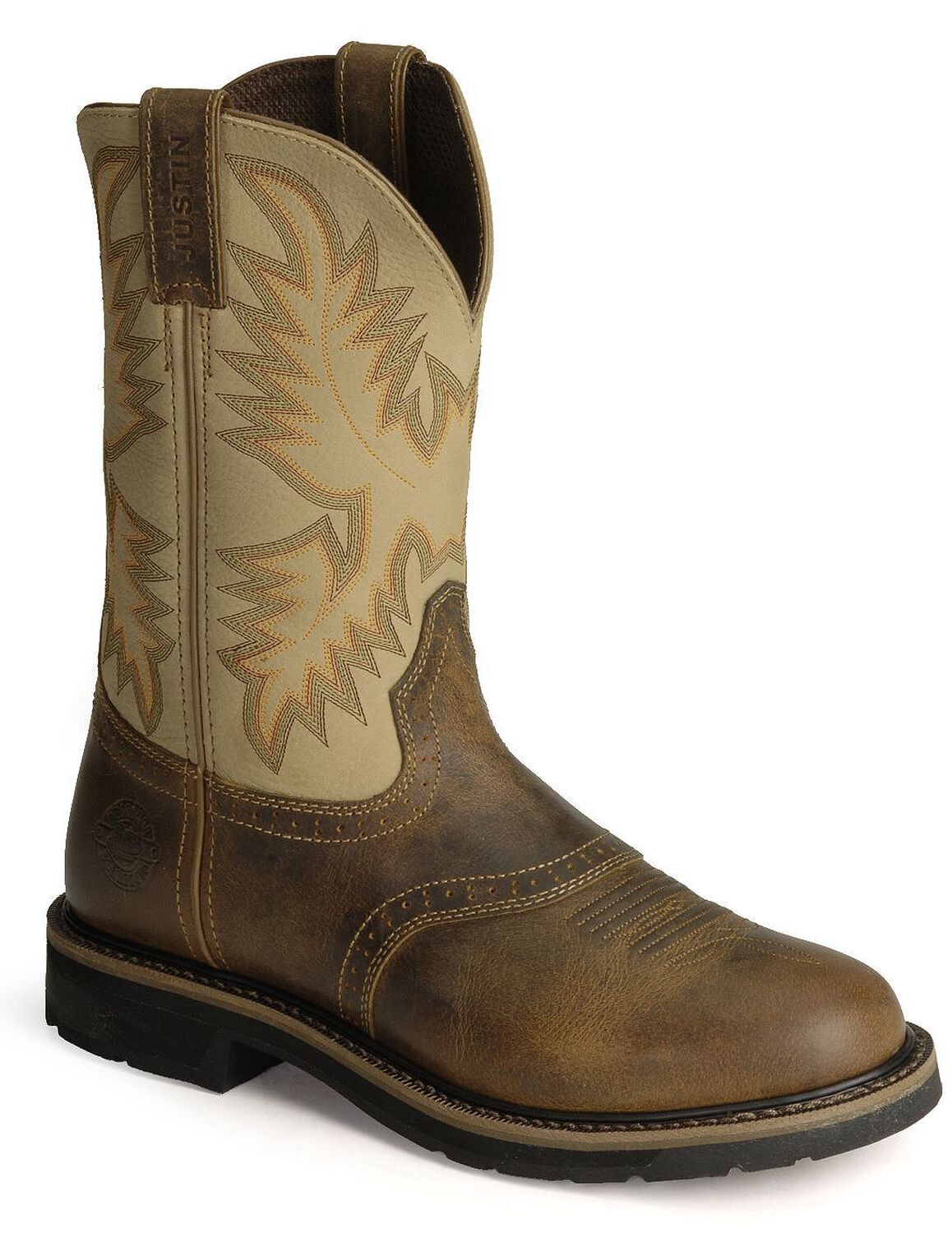 Image #1 - Justin Men's Stampede Superintendent Crème Work Boots - Round Soft Toe, Brown, hi-res