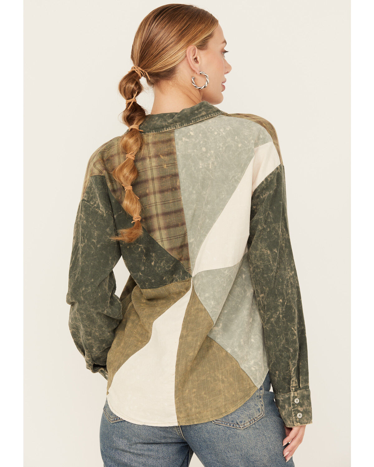 Image #4 - Mystree Women's Plaid Print Color Block Long Sleeve Button-Down Shirt, Green, hi-res