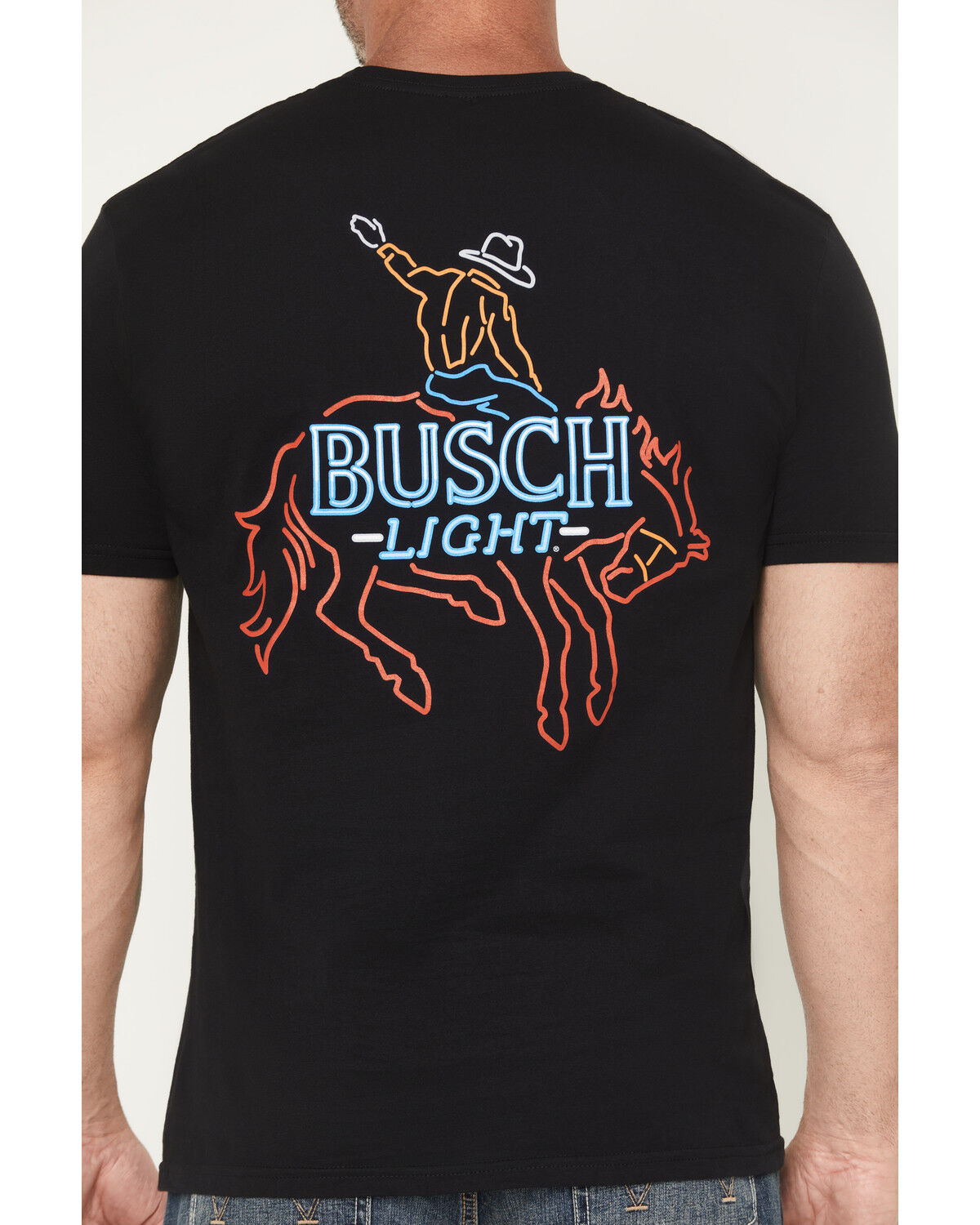 Image #4 - Buckwear Men's Busch Light Neon Cowboy Short Sleeve Graphic T-Shirt, Black, hi-res
