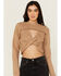 Image #3 - Cleo + Wolf Women's Reversible Cut Out Cropped Sweater , Bark, hi-res