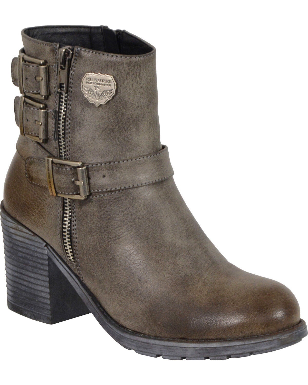 Milwaukee Leather Women's Triple Buckle Platform Booties - Round Toe, Grey, hi-res